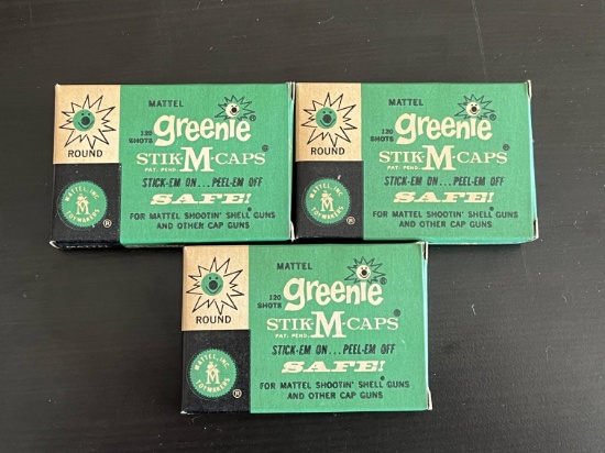 (3) Boxes of 1960's Mattel Stick-M Caps