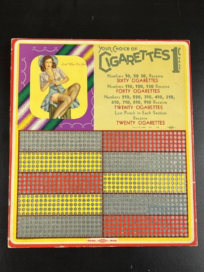 1 Cent Pin-Up Girl Cigarette Punchboard