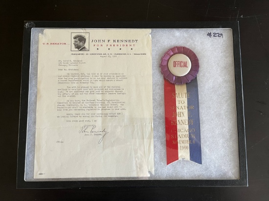 1960 JFK Presidential Campaign Ribbon & Typed, Signed Letter