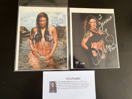 (2) Autographed Photos of WWE Wrestler "Lita"