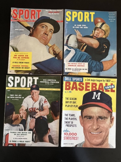 (3) 1954 "Sport" and 1958 Baseball Magazines - Great Covers