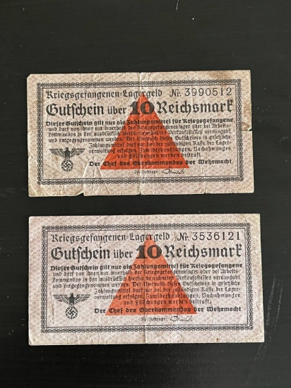 (2) WWII German P.O.W. Currency / Notes