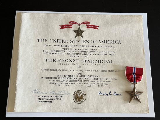 1970 Vietnam War Bronze Star Medal and Certificate