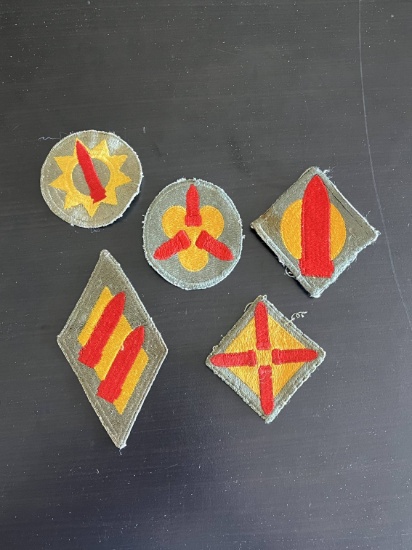 Set of (5) Different WWII U.S. Coastal Artillery District Patches