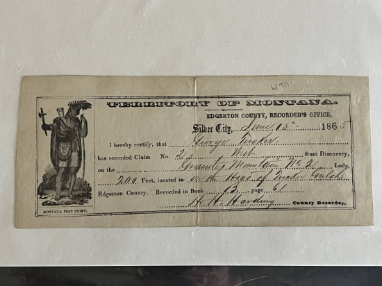 Montana Territory 1865 Original Document