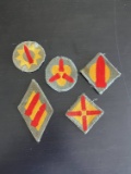 Set of (5) Different WWII U.S. Coastal Artillery District Patches
