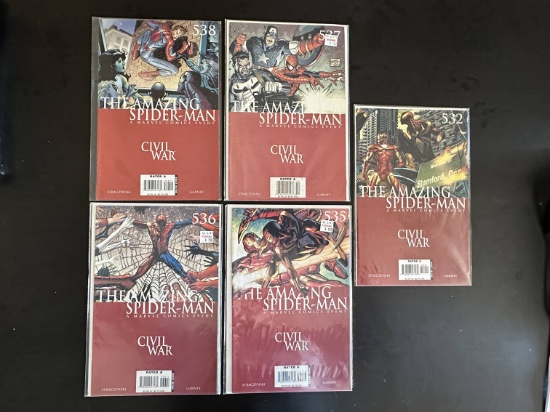 5 Issues. The Amazing Spider-Man Marvel Comics Event Civil War #532, #535, #536, #537, & #538.