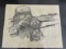 Original Pencil Drawing WWII of German Soldier with Rifle.
