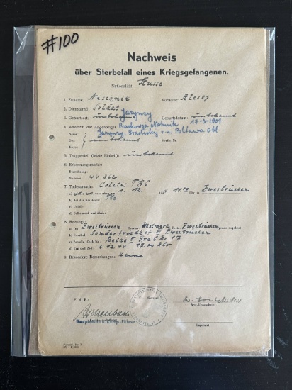 (2) German Death Certificates - Russian Prisoners/POWs.