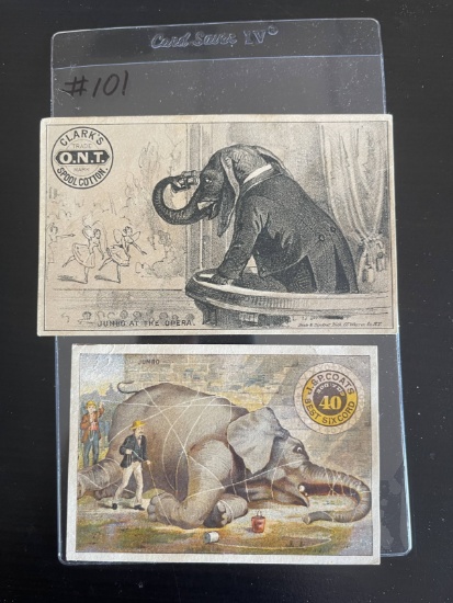 (2) Antique Trade Cards PT Barnum "Jumbo".