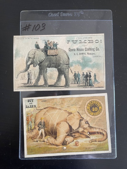 (2) Antique Trade Cards PT Barnum "Jumbo".