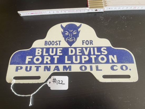 Antique Fort Lupton, CO "Blue Devils" License Plate Topper