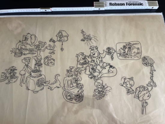Antique Flintstones Sericel-Large w/All Characters.