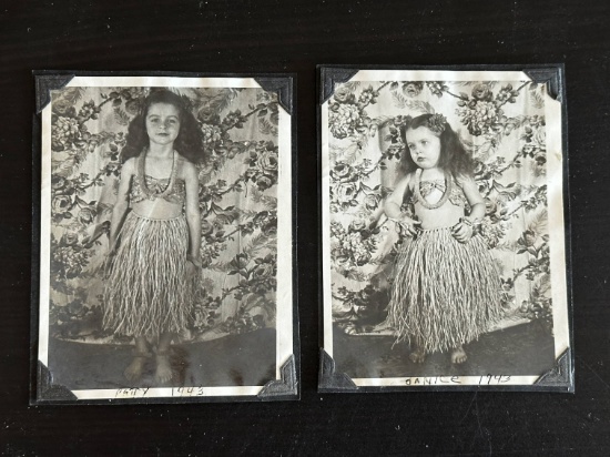 (2) WWII Family Photos-Kids in Hula Outfits.