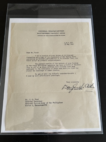 WWII General MacArthur Letter to Span-Am Vet.