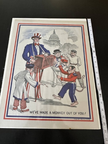 WWII U.S. Propaganda Poster with Uncle Sam as an Organ Grinder and Hitler as a Monkey.