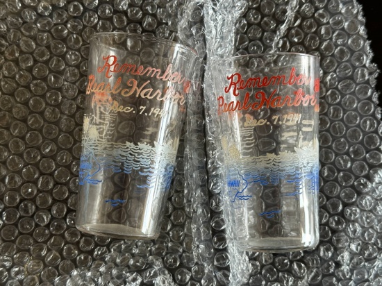 (2) Patriotic WWII "Remember Pearl Harbor - Dec. 7thâ€¦" Drinking Glasses.