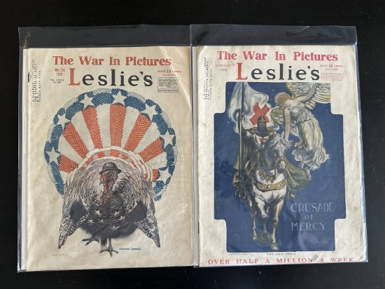 (2) WWI Leslie's Magazines with Great Covers