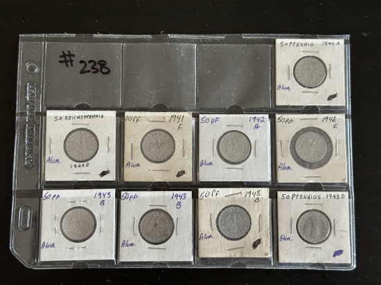 (9) WWI German 50pf. Coins.