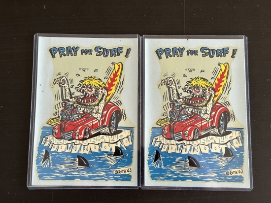 (2) 1963 Ed Roth "Fink City" Pray For Surf! Decals.