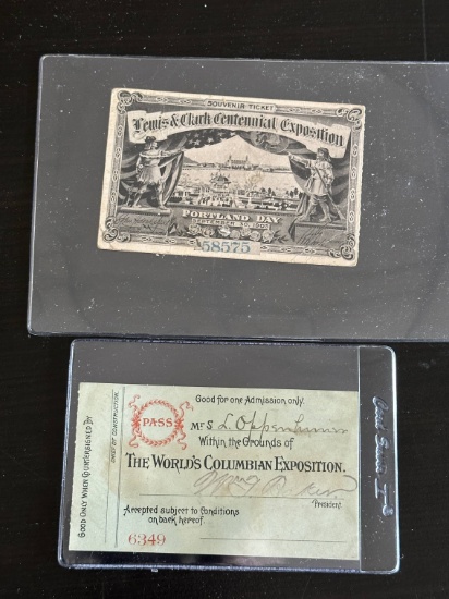 1892 Columbian Expo and 1905 Lewis & Clark Expo Ticket.