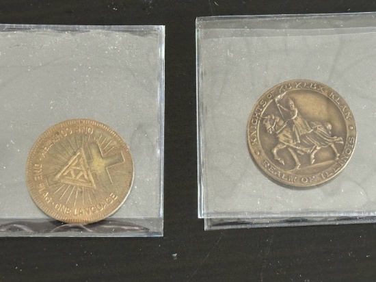 (2) Antique KKK Membership Tokens. Scarce items.