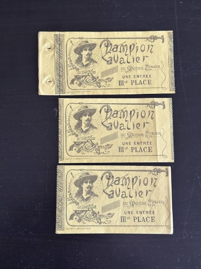 (3) 1890's S.F. Cody Wild West Show Tickets.