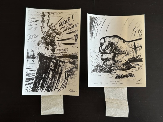(2) WWII Newspaper Cartoon Press Photos.