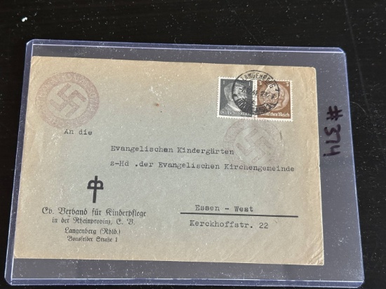WWII German Church Kindergarten Postal Cover with "Party" Stamps