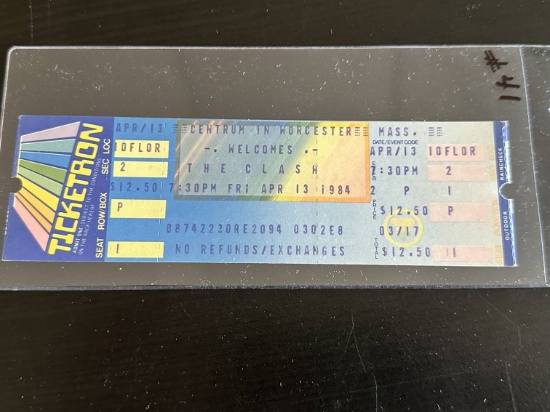 1984 "The Clash" Unused Full Ticket.