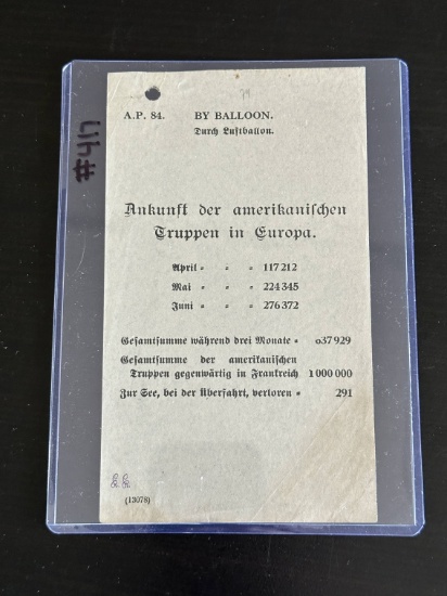 WWI Propaganda Leaflet - From Balloon.