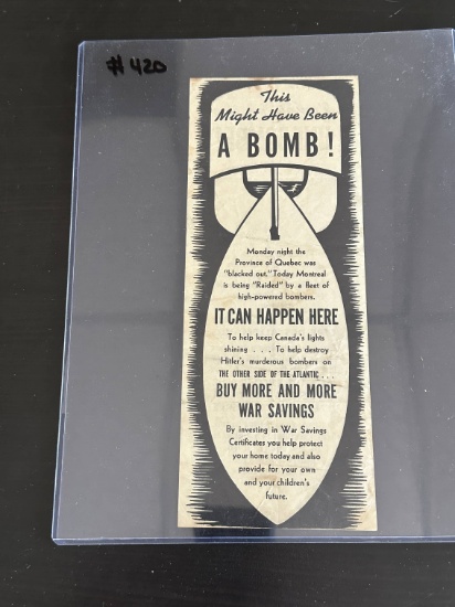 WWII Propaganda Leaflet Dropped on Montreal by Canadians.