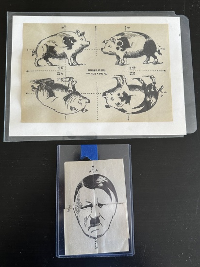 Vintage World War II Propaganda Flyer with Pigs that Fold into Hitler
