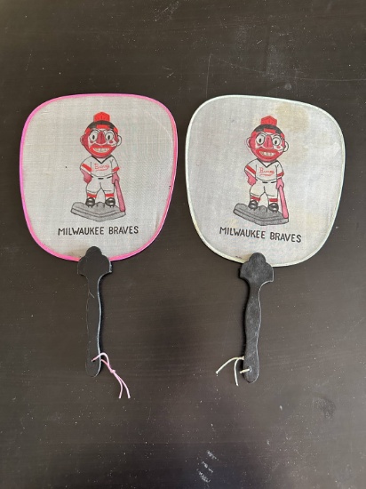 2 Vintage Milwaukee Braves Personal Hand Fans