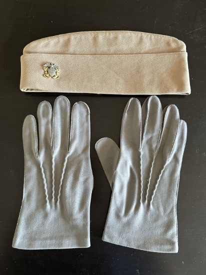 Vintage US Military Hat & Gloves US Eagle Emblem Pin See Pics