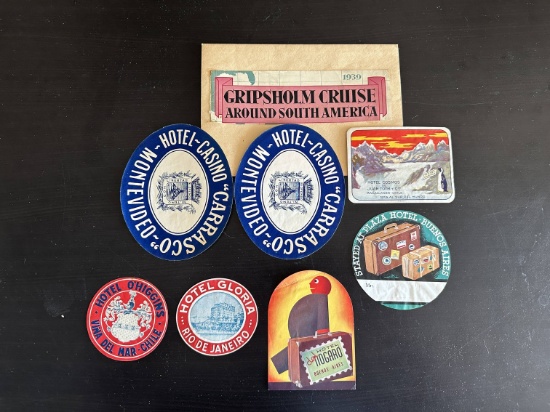 Small Envelope FIlled With Hotel Luggage Stickers 1939 Gripshol Cruise Around South America, Include