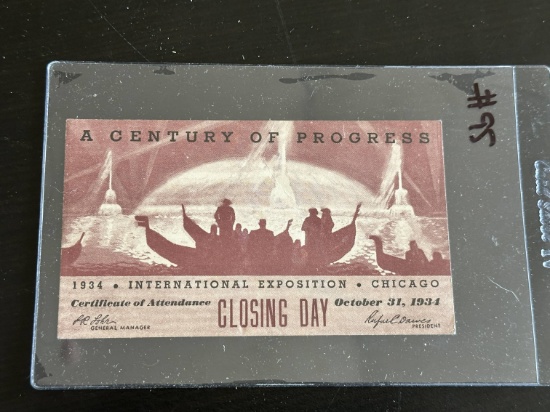 1934 Century of Progress Closing Day Ticket.
