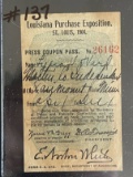 1904 St. Louis Exposition Press Pass Coupon.