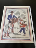WWII U.S. Propaganda Poster with Uncle Sam as an Organ Grinder and Hitler as a Monkey.