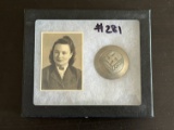 German WWII Women's RAD Brooch and ID Photo. Steel brooch/badge.