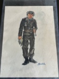 Vintage Watercolor Illustration WWII Panzer Soldier.