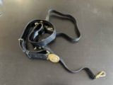 Vintage Blsck Leather Military Belt Gold Buckle with Eagle See Pics