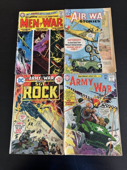 4 Issues. Men of War DC Comic #111. Air War Stories Dell Comic. Our Army at War Featuring SGT Rock D