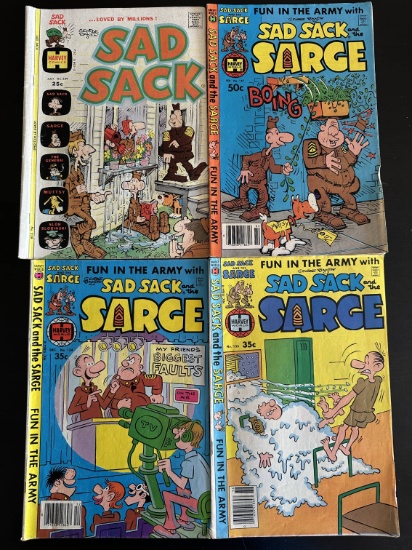 4 Issues. Sad Sack Harvey Comic #239. Sad Sack Sarge Harvey Comics #147, #134, & #136.