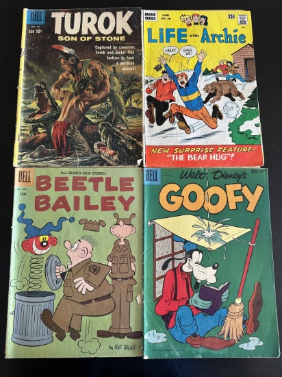 4 Issues. Turok Son of Stone Dell Comic. Life with Archie Archie Series Comics #38. Beetle Bailey De