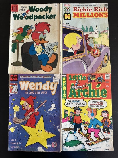 4 Issues. Woody Woodpecker Dell Comic. Richie Rich Millions Harvey Comics #69. Wendy the Good Little