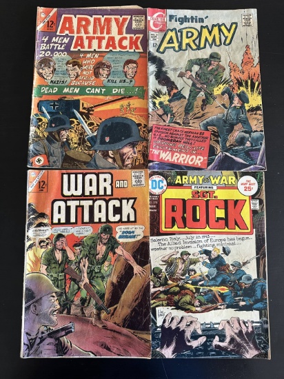 4 Issues. Army Attack Charlton Comics. Fightin' Army Charlton Comic #81. War and Attack Charlton Com