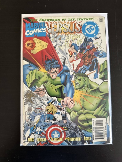 Marvel vs DC Comic #3 1996 Key Battles include: Superman vs Hulk, Green Lantern vs Silver Surfer, Wo