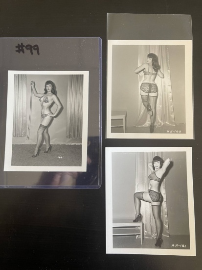 (3) Vintage Bettie Page B&W Pin-Up Photos