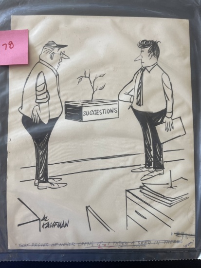 Reprint Al Kaufman Comic Panel With Newspaper Editor Notes and Stamps 1968
